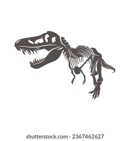 T rex dinosaur skeleton negative space silhouette illustration. Prehistoric creature bones. Dangerous ancient predator. Tyrannosaurus fossil design element