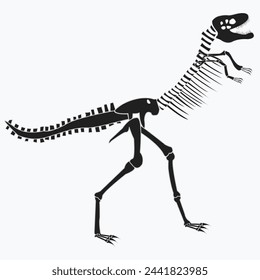 T rex dinosaur skeleton negative space silhouette illustration. Prehistoric creature bones isolated monochrome clipart. Dangerous ancient predator, tyrannosaurus fossil design element