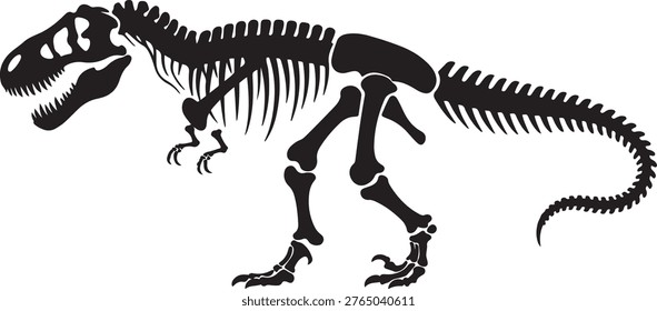 T rex dinosaur skeleton negative space silhouette vector illustration with out background
