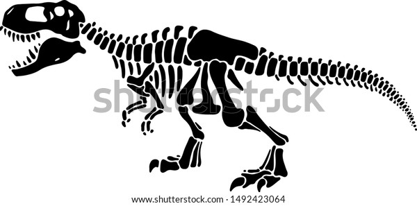 Tレックス恐竜の骨格の負の空間シルエットイラスト モノクロ 動画クリップアートに先史的な生物の骨 危険な古代の捕食動物 ティラノサウルスの化石デザインエレメント のベクター画像素材 ロイヤリティフリー