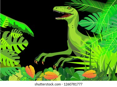 T rex dinosaurs in the forest, prehistoric scene vector