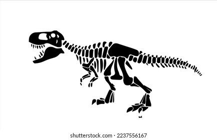 T rex dinozor iskelet negatif uzay silueti illüstrasyon. Tarih öncesi yaratık kemikleri tek renkli klipart izole edilmiş. Tehlikeli antik yırtıcı, tyrannosaurus fosil tasarım elemanı