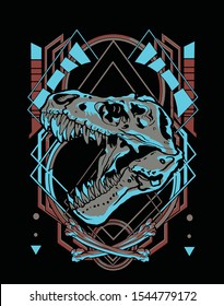 T Rex Dynosaur Fossil T Shirt Design With Sacred Geometry Background