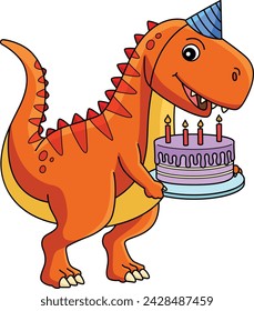 T Rex with Happy Birthday Cartoon Colored Clipart 