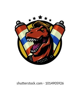 T Rex Head mascot barber shop logo illustration