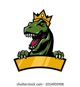 T Rex Head Mascot Logo Illustration With Crown