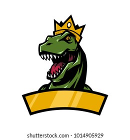 T Rex Head mascot logo illustration with crown
