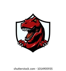 T Rex Head mascot sports logo illustration with hand