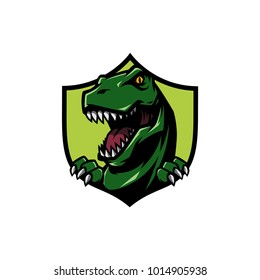 T Rex Head Mascot Sports Logo Illustration With Hand