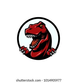 T Rex Head mascot sports logo illustration with hand