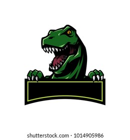 T Rex Head Mascot Sports Logo Illustration With Hand