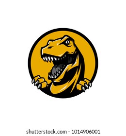 T Rex Head Mascot Sports Logo Illustration With Hand