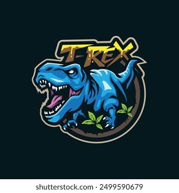 Vector de diseño de logotipo de mascota T rex con estilo de concepto de ilustración moderno para impresión de insignias, emblemas y camisetas. Ilustración de Angry Trex.