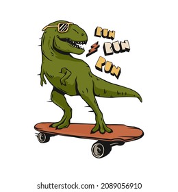 T rex riding a skateboard wearing sun glasses