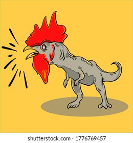 t rex with rooster head vector illustration