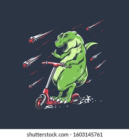 T rex Scooter Vector Illustration