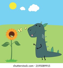 T Rex with Sunflower in the Countryside