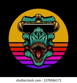 T rex sunset retro vector illustration