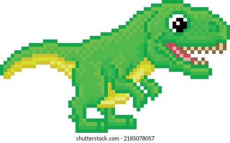 T Rex or tyrannosaurus 8 bit pixel art dinosaur animal retro arcade video game cartoon character sprite