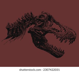 T Rex  Tyrannosaurus Rex Skeleton and Skull Bones Black White