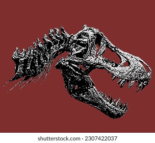 T Rex  Tyrannosaurus Rex Skeleton and Skull Bones Black White