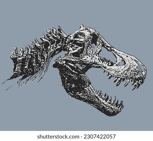 T Rex  Tyrannosaurus Rex Skeleton and Skull Bones Black White