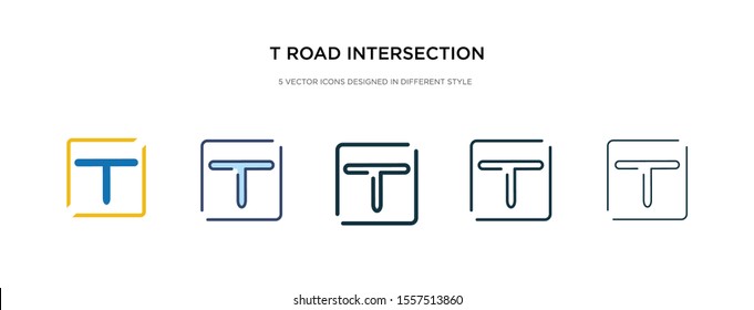 t road intersection icon in different style vector illustration. two colored and black t road intersection vector icons designed in filled, outline, line and stroke style can be used for web,