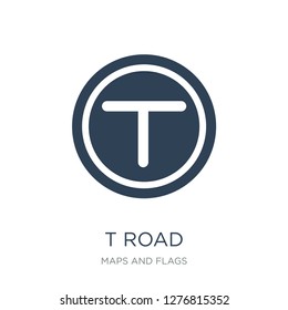 t road intersection icon vector on white background, t road intersection trendy filled icons from Maps and Flags collection, t road intersection vector illustration