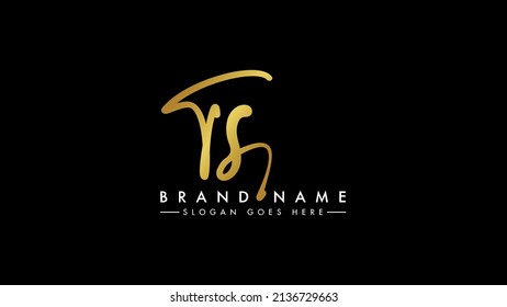 T, S, TS Initial letter logo. Alphabet TS Handwritten Signature logo design. Creative Golden handwriting letters T, S.