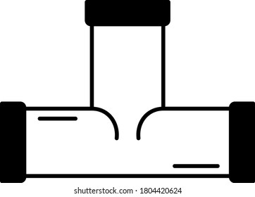 T Concepto de tubería de acoplamiento de forma vector Diseño de icono de glifo, Tubo de tubería de desversión sobre fondo blanco, equipo de intersección industrial, elemento de fontanería y canalización