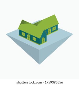 Para dar forma al icono o logotipo de la casa - edificio isométrico simple aislado en blanco