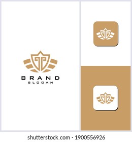 T shield wings concept logo designs vector template