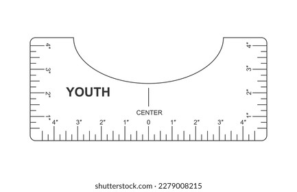 T shirt alignment guide. Youth size template. Ruler for centering clothing design. Sewing measurement tool with markup and numbers for laser print and cut. Inches calibration.