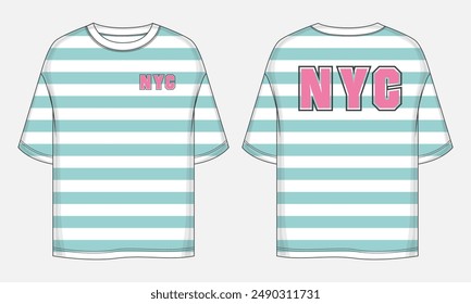 T shirt with all over stripes front and back print NYC vector illustration template front and back views