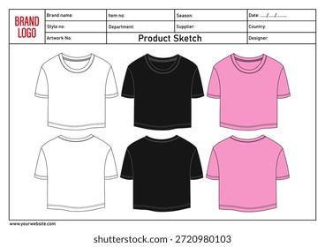 Camiseta blusa tops Ilustración vectorial whitem Plantilla de color negro y rosa para damas