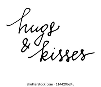 T shirt card print hugs & kisses handwritten text vector