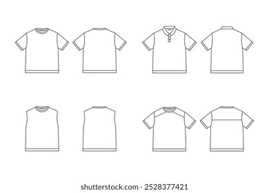 t shirt collection outline simple mock up. the drawing is simple, with no details or shading.