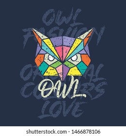 T shirt Colorful polygonal Owl Graphic Vector Design