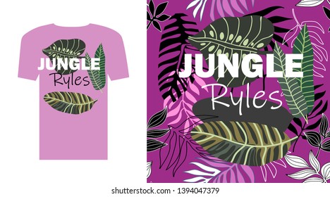 T Shirt Concept. Seamless vector pattern with camouflage print and quote. Pink, purple.