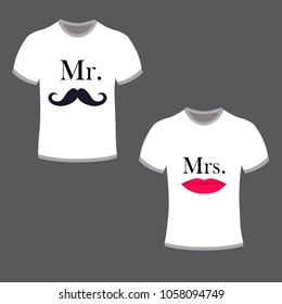 T shirt for couple with Mr and Mrs icons and beard
