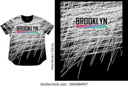 T shirt design, abrtract line texture print, brooklyn words, clothing apparel style