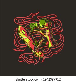 t shirt design alien with jumping style surfing illustration