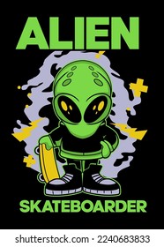 t shirt design ALIEN SKATEBOARD CARTOON
