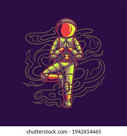 t shirt design astronaut exercise with tree pose yoga illustration