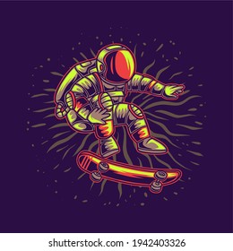 t shirt design astronaut floating in the air on a skateboard illustration