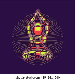 t shirt design astronaut gymnastics with hands sitting on the head yoga illustration