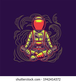 t shirt design astronaut gymnastics sitting pose yoga illustration