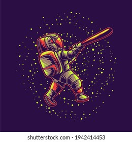 t shirt design astronaut hit the home run in the galaxy baseball illustration