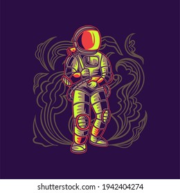 t shirt design astronaut holding adventure bag illustration