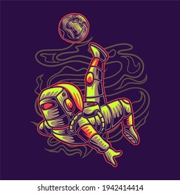 t shirt design astronaut kicking the moon football illustration